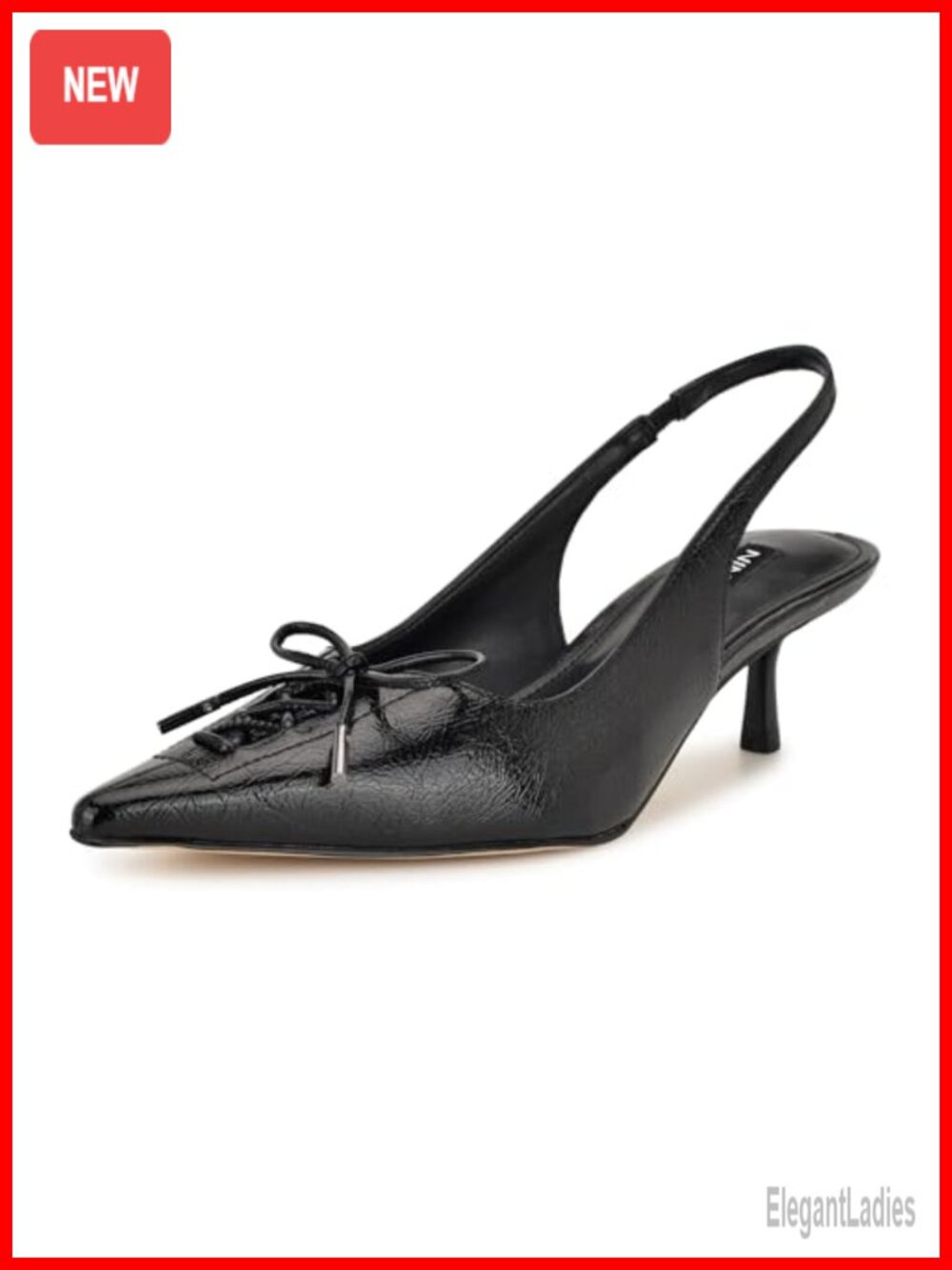 Pointy Toe Slingback Kitten Heel Dress Pumps with Bow